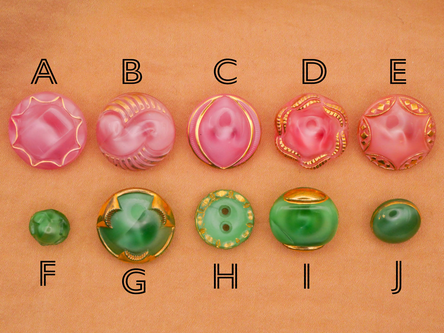 Moonglow Pink Green Vintage Glass Button Various 9-18mm