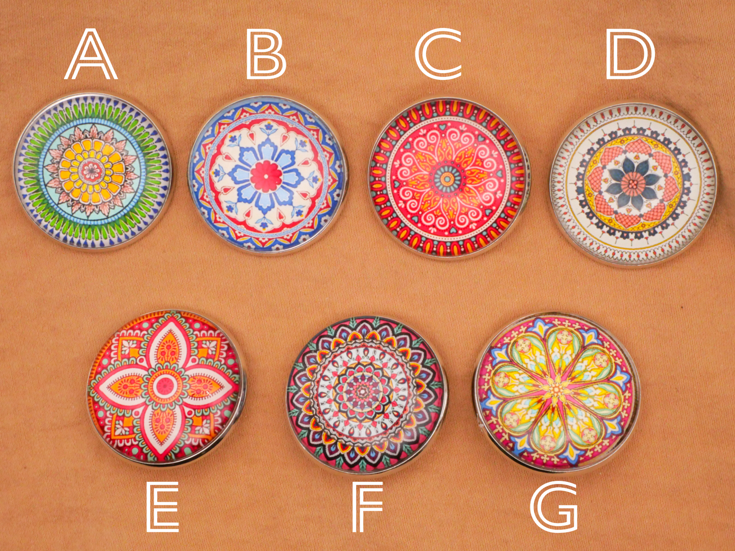 Mandala Colorful Tribal Glass Dome Silver Metal Button Various 27mm