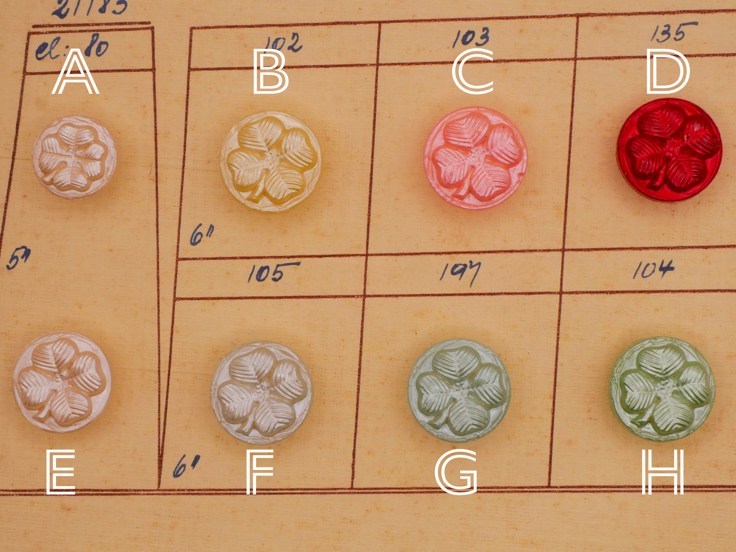 Clover Shamrock Sample New Old Stock Glass Button Various 11-13mm