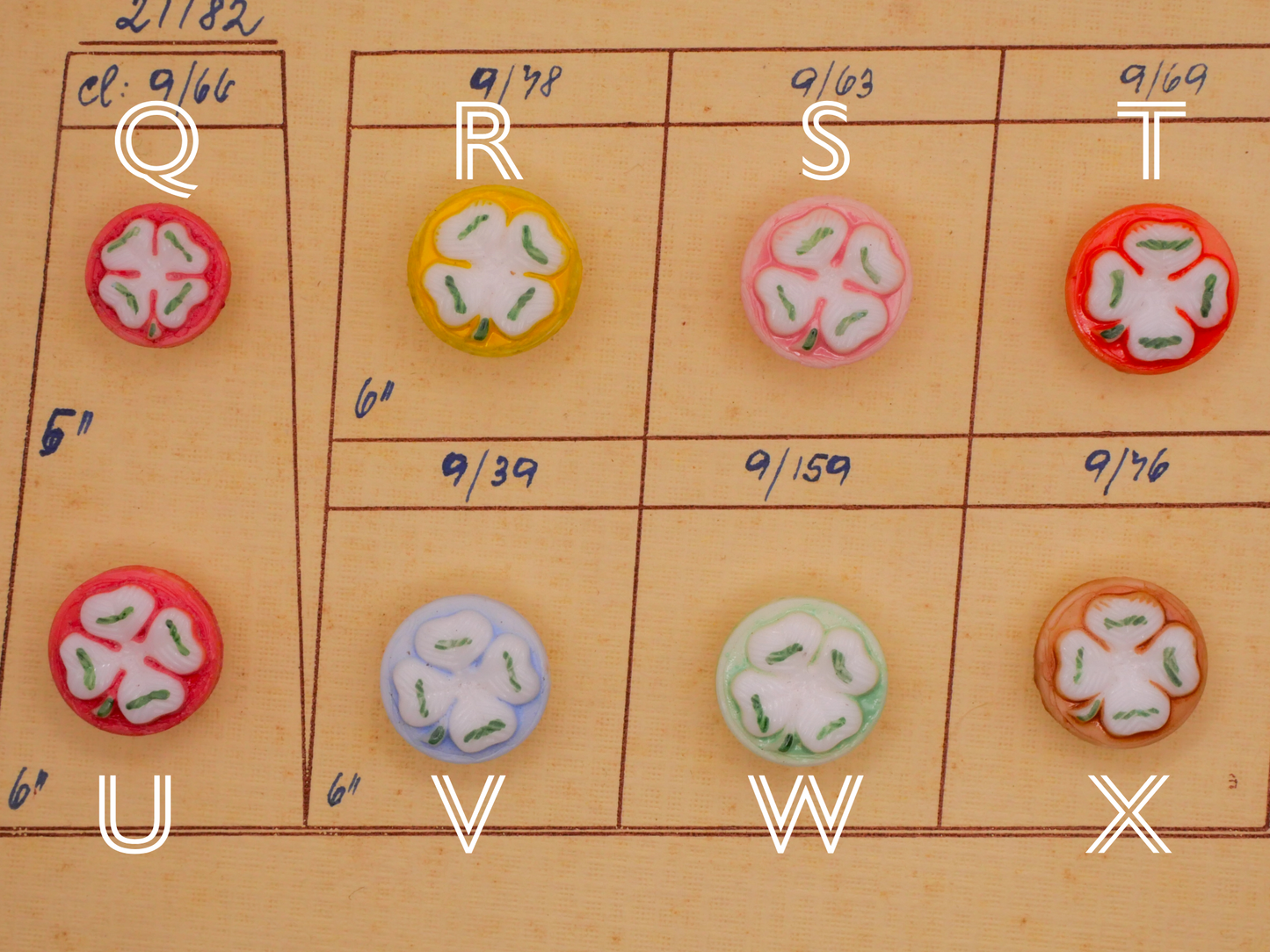 Clover Shamrock Sample New Old Stock Glass Button Various 11-13mm