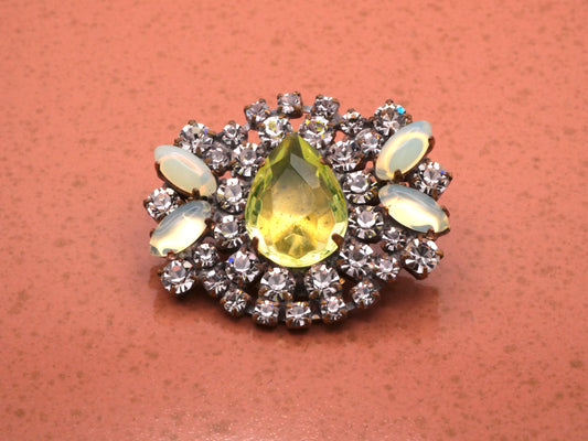 Uranium Teardrop Rhinestone Large Vintage Czech Button 33x44mm