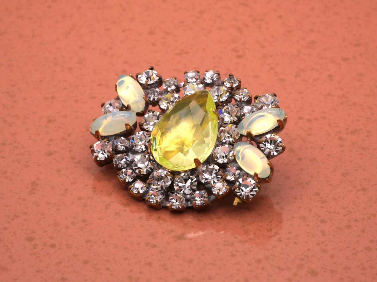 Uranium Teardrop Rhinestone Large Vintage Czech Button 33x44mm