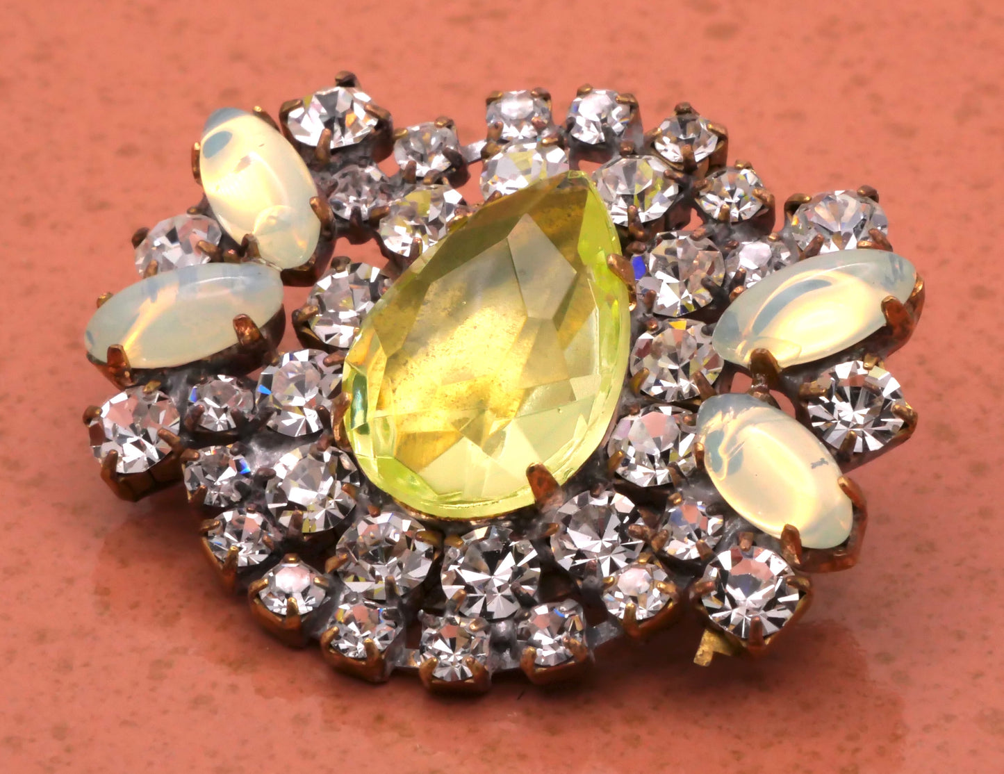 Uranium Teardrop Rhinestone Large Vintage Czech Button 33x44mm