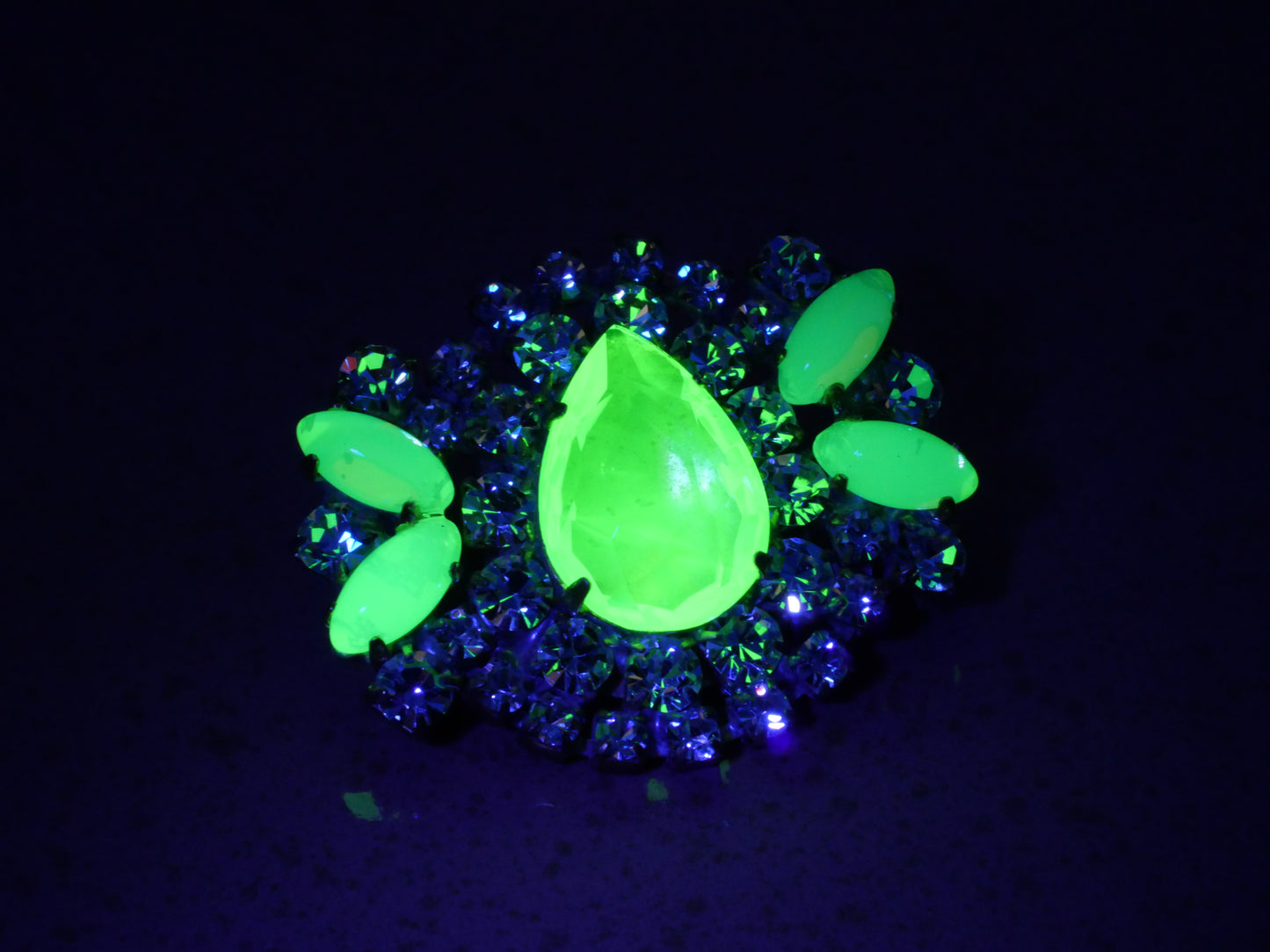 Uranium Teardrop Rhinestone Large Vintage Czech Button 33x44mm