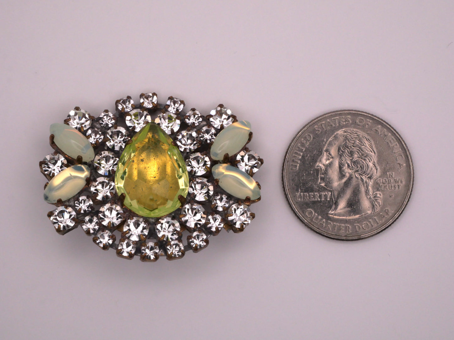 Uranium Teardrop Rhinestone Large Vintage Czech Button 33x44mm