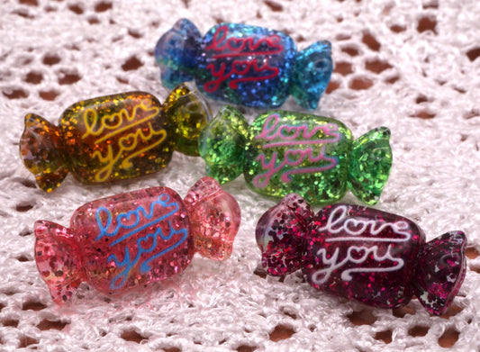 Valentine Candy "Love You" Buttons Set of Five Colors 12x26mm