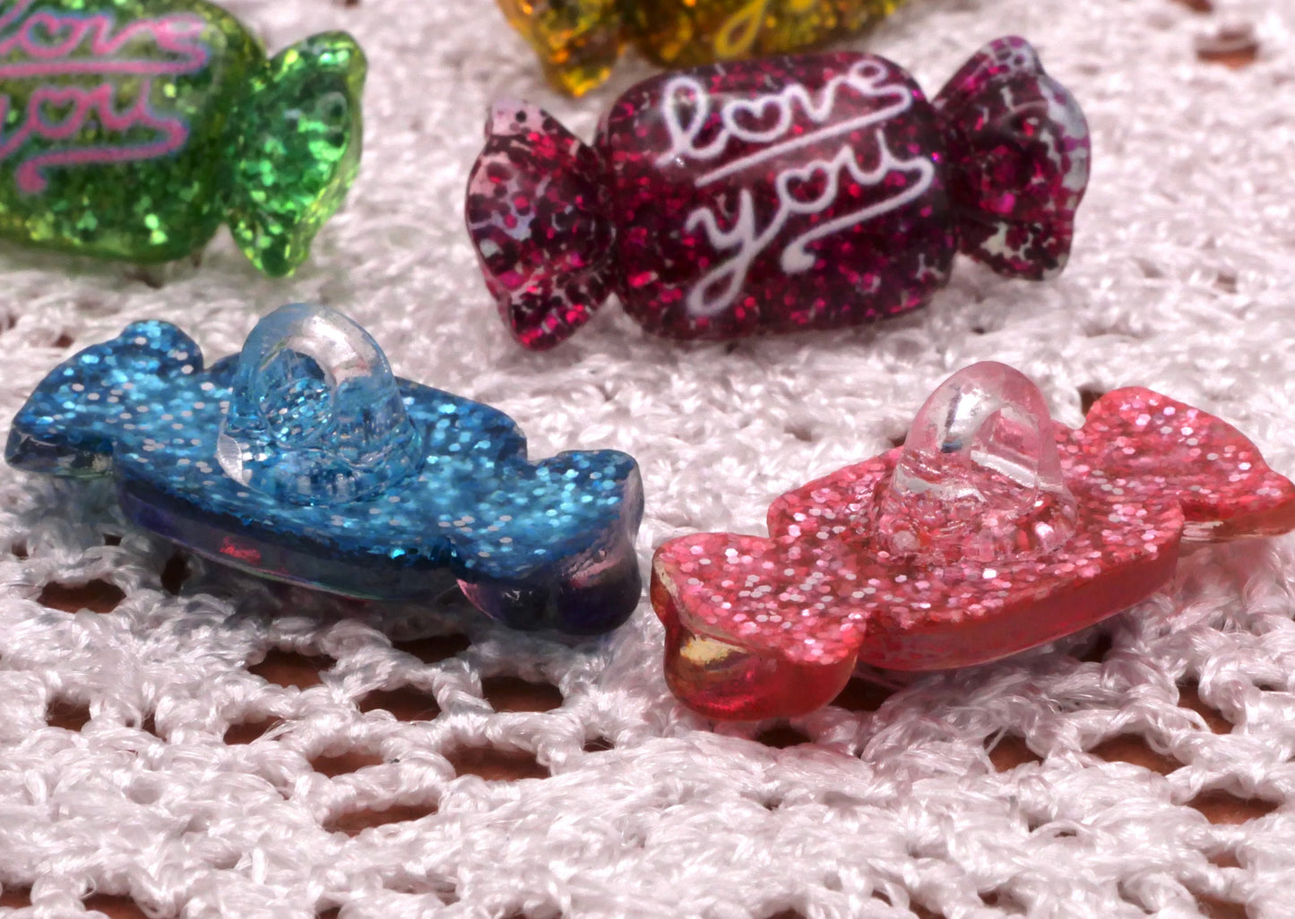 Valentine Candy "Love You" Buttons Set of Five Colors 12x26mm