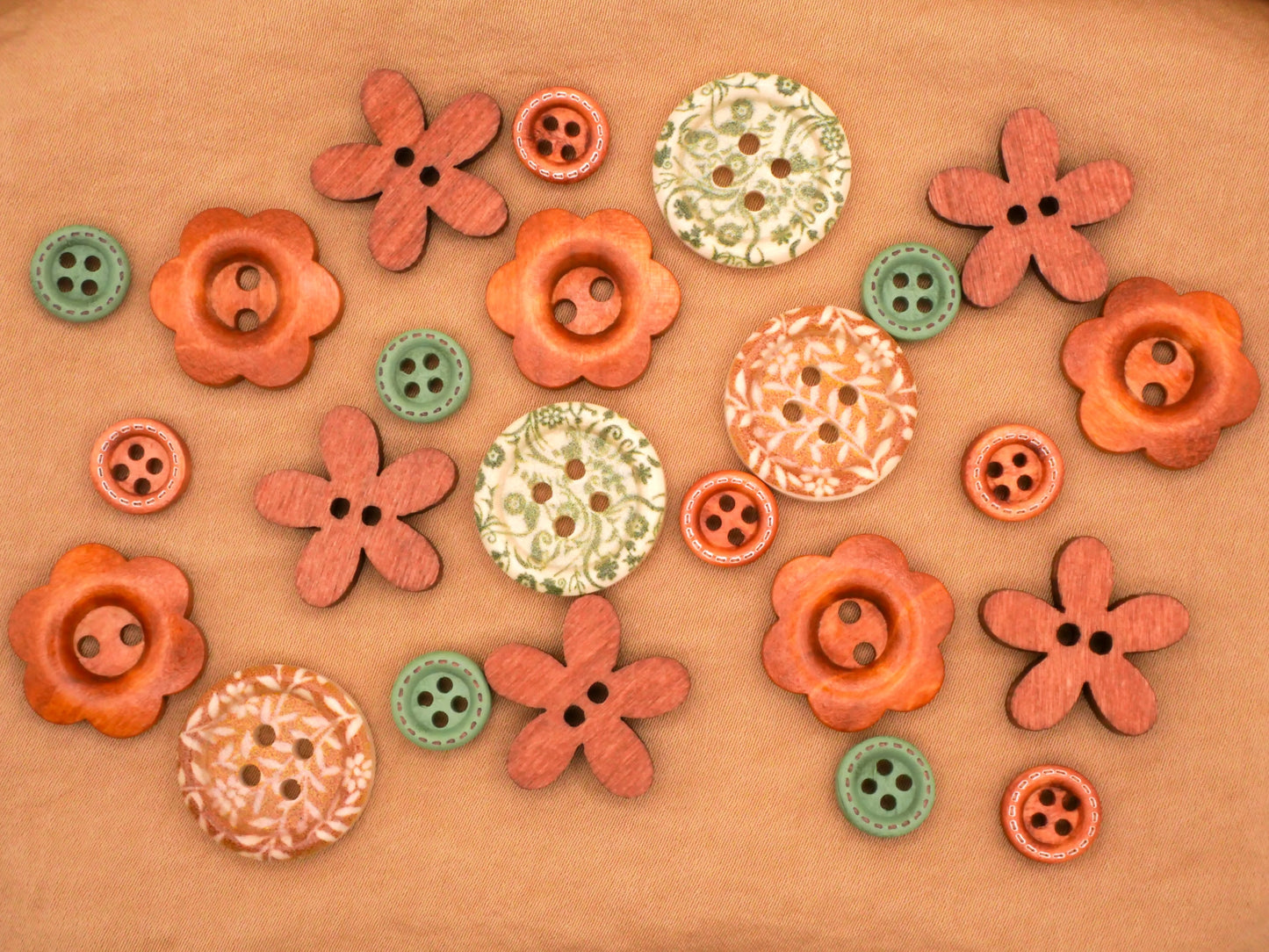 Wood Sew-Thru Button Set of Twenty Four Flowers 10-20mm