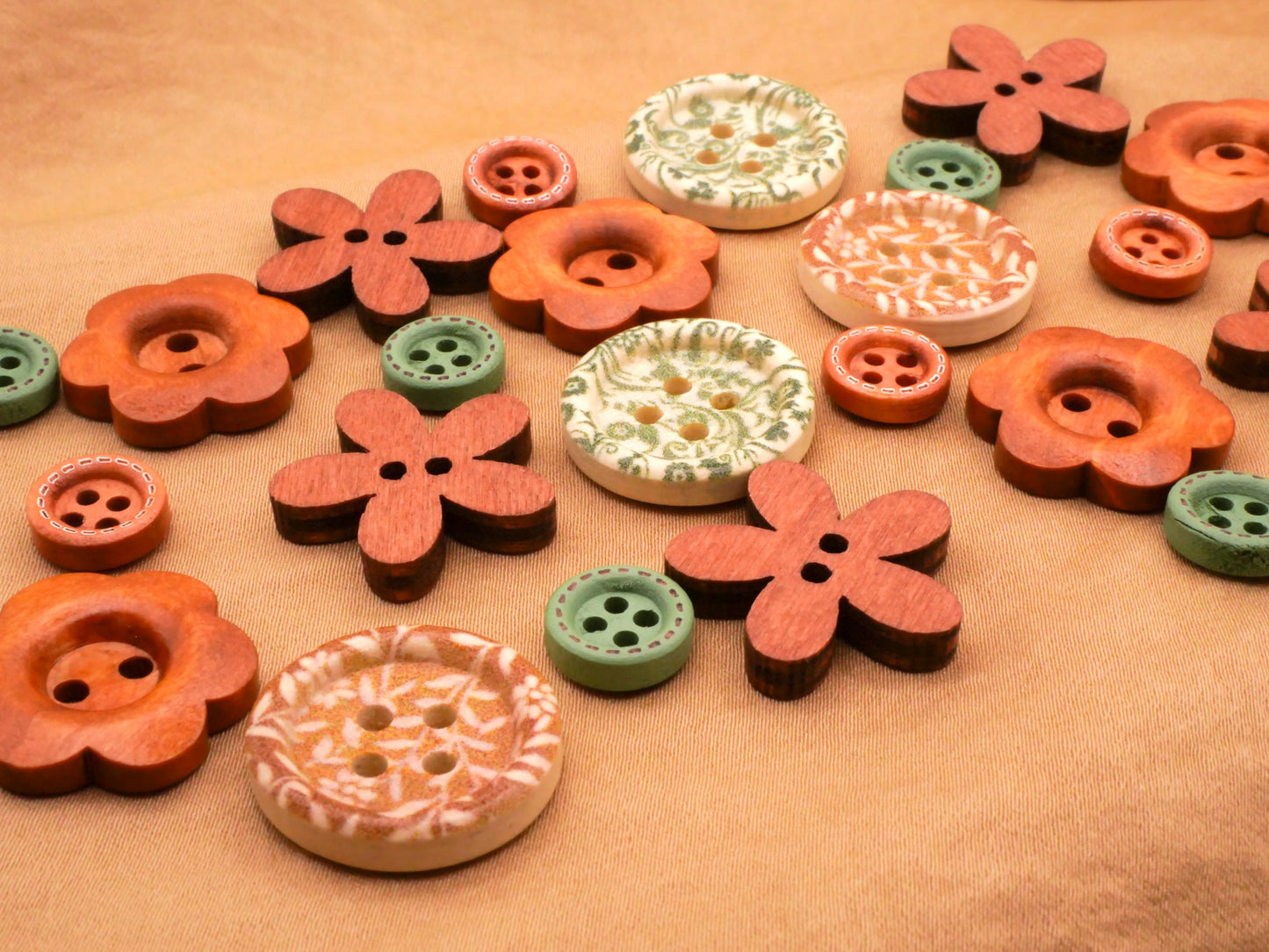 Wood Sew-Thru Button Set of Twenty Four Flowers 10-20mm