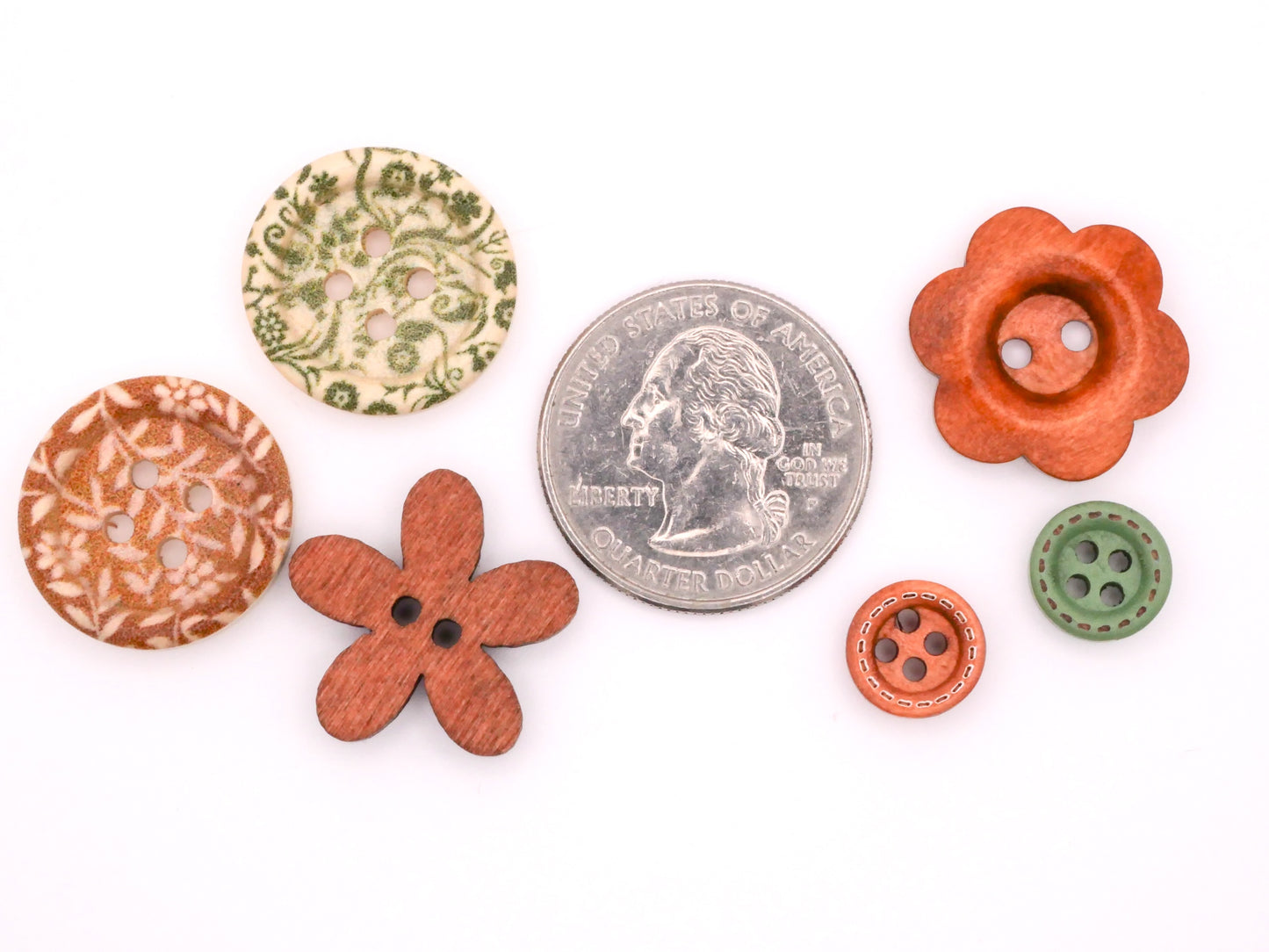 Wood Sew-Thru Button Set of Twenty Four Flowers 10-20mm