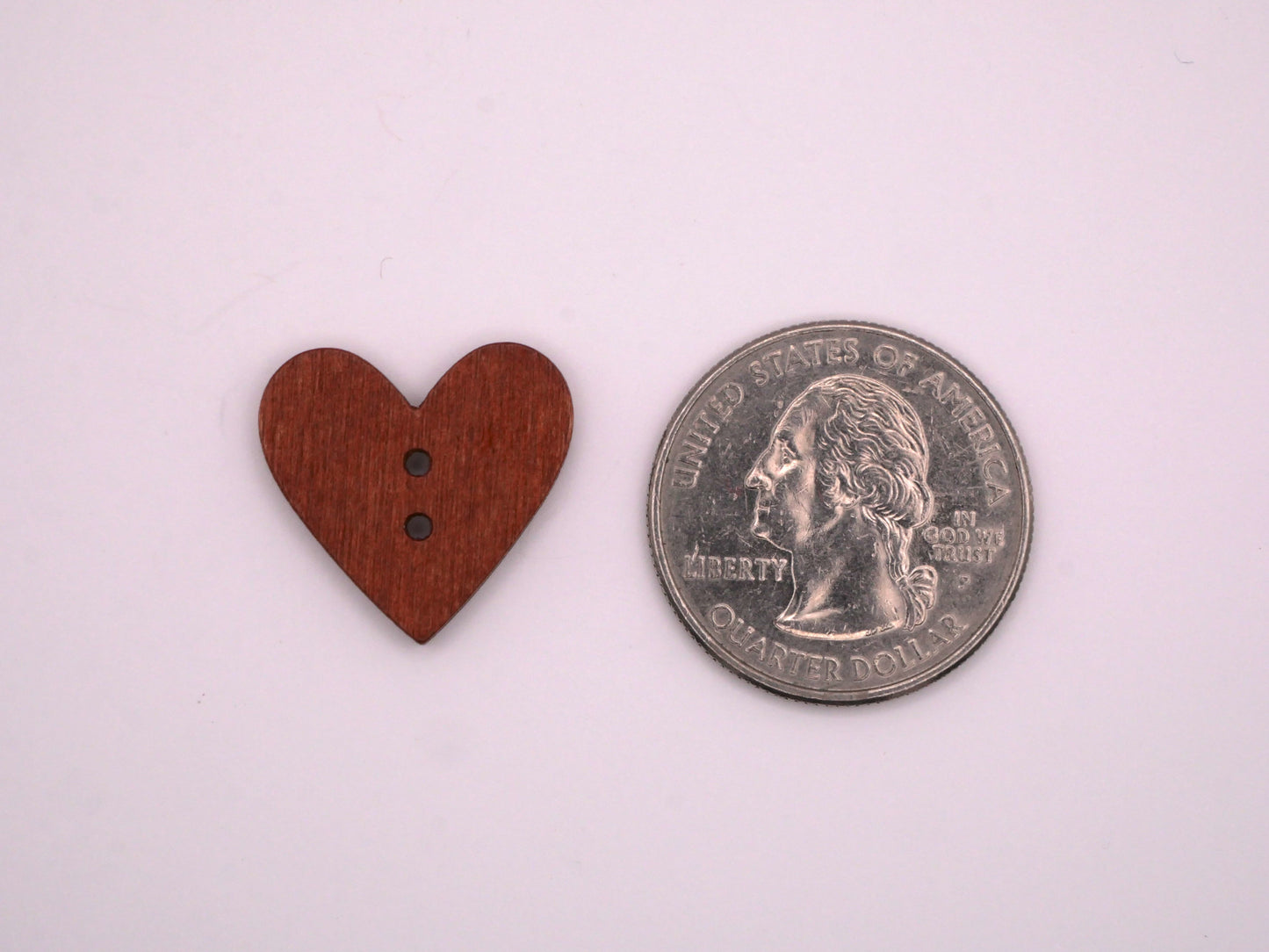 Wood Hearts Brick Rust Red Buttons Set of Five 19mm