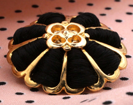 Gold Metal Flower Buttons Black Woven Ribbons Three Sizes Available 9-31mm