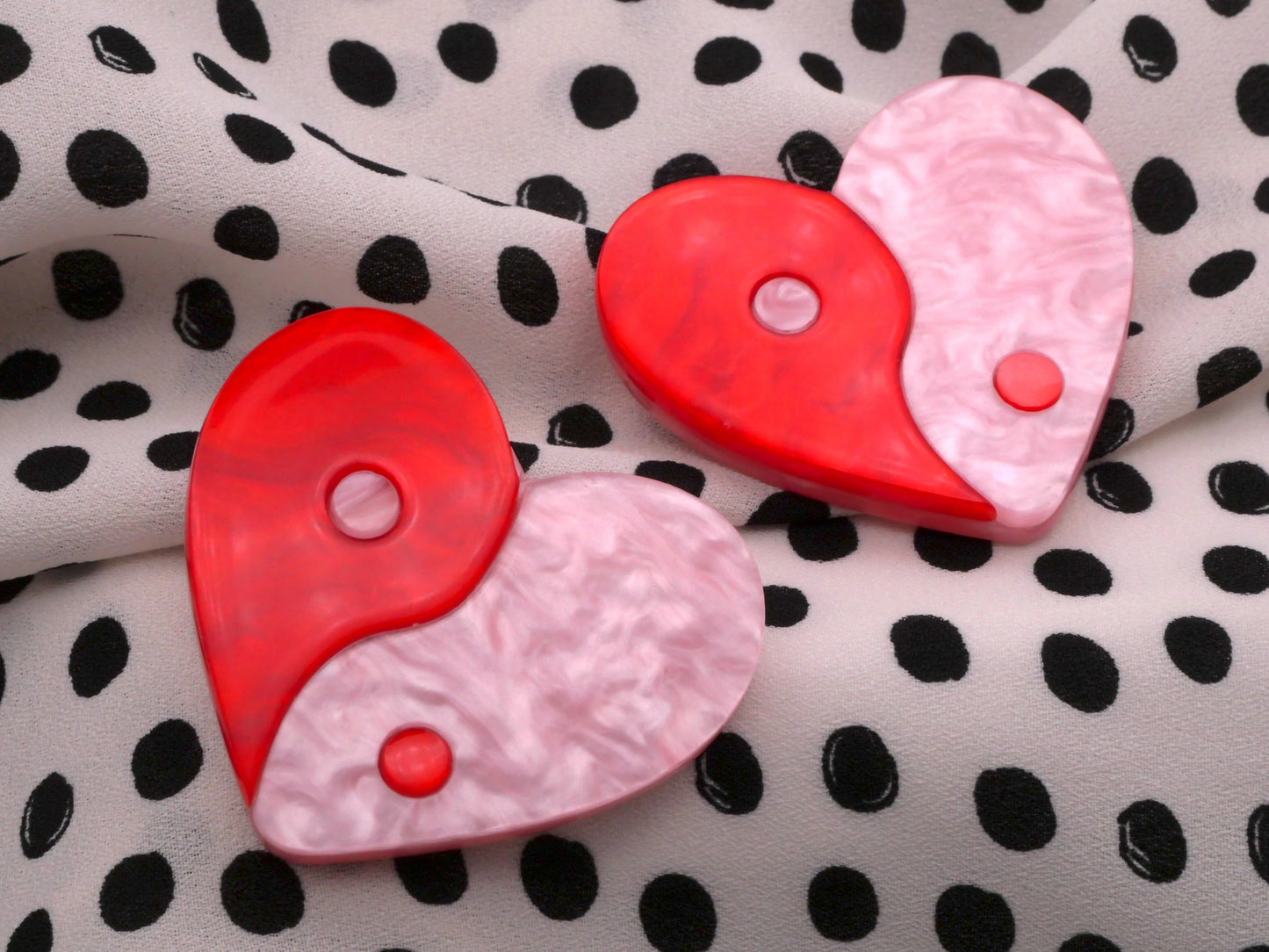 Yin-Yang Heart Button Red Pink Acrylic 39x45mm