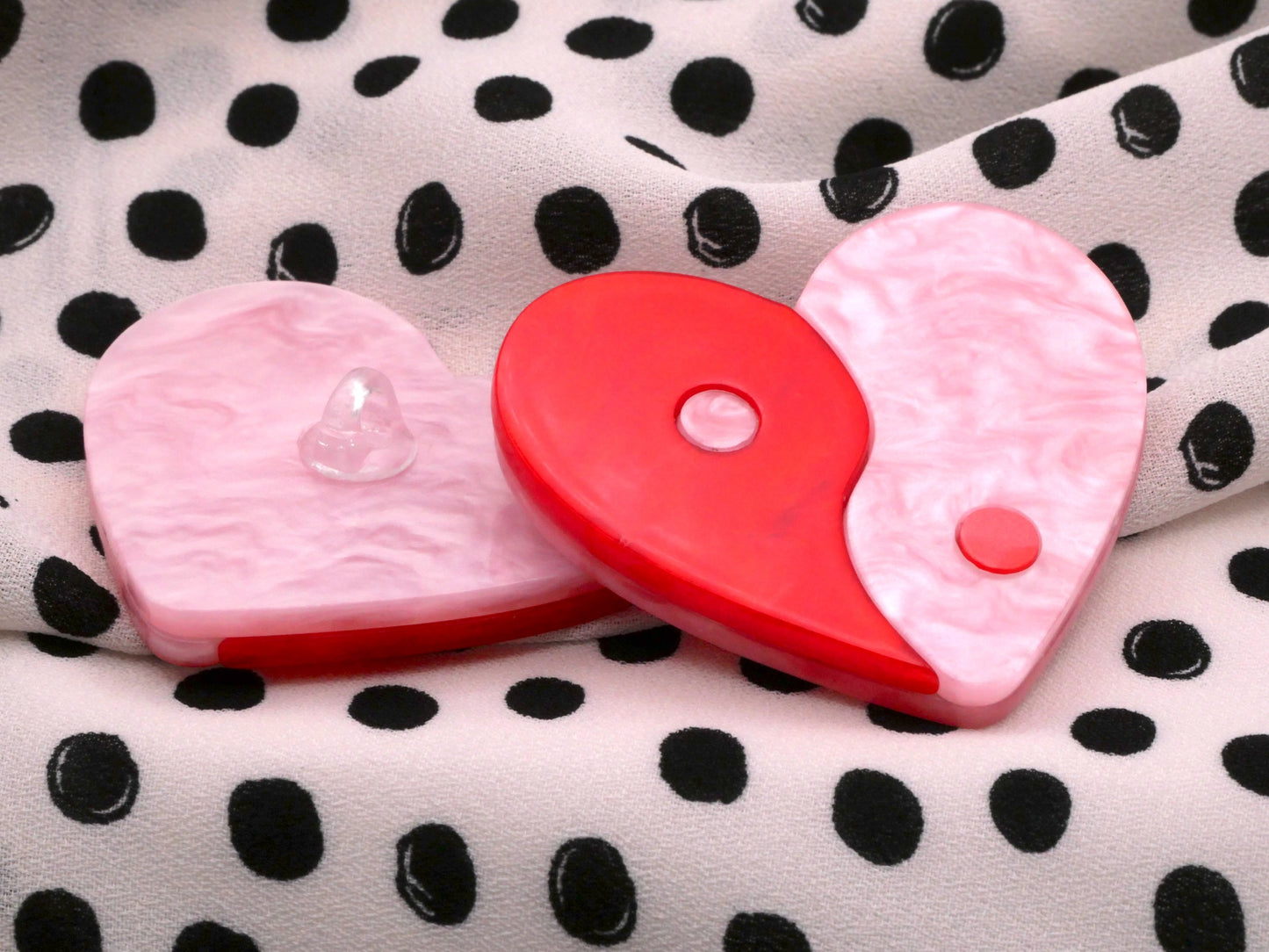 Yin-Yang Heart Button Red Pink Acrylic 39x45mm