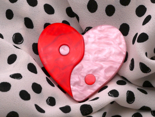 Yin-Yang Heart Button Red Pink Acrylic 39x45mm