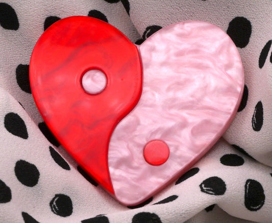 Yin-Yang Heart Button Red Pink Acrylic 39x45mm