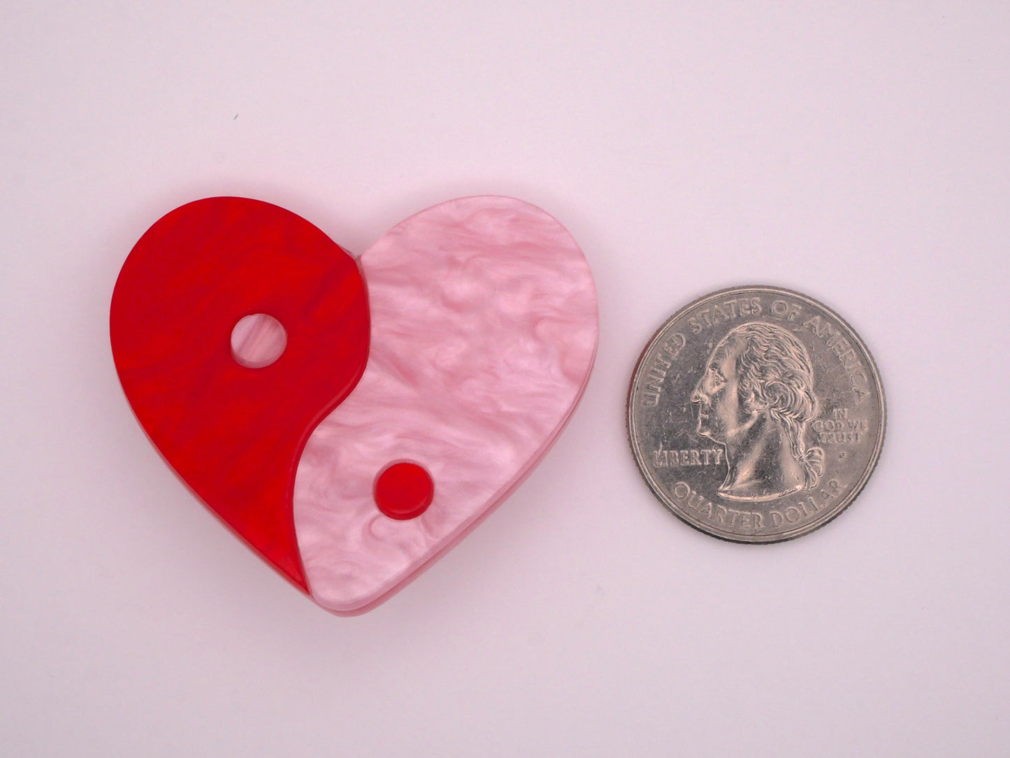 Yin-Yang Heart Button Red Pink Acrylic 39x45mm