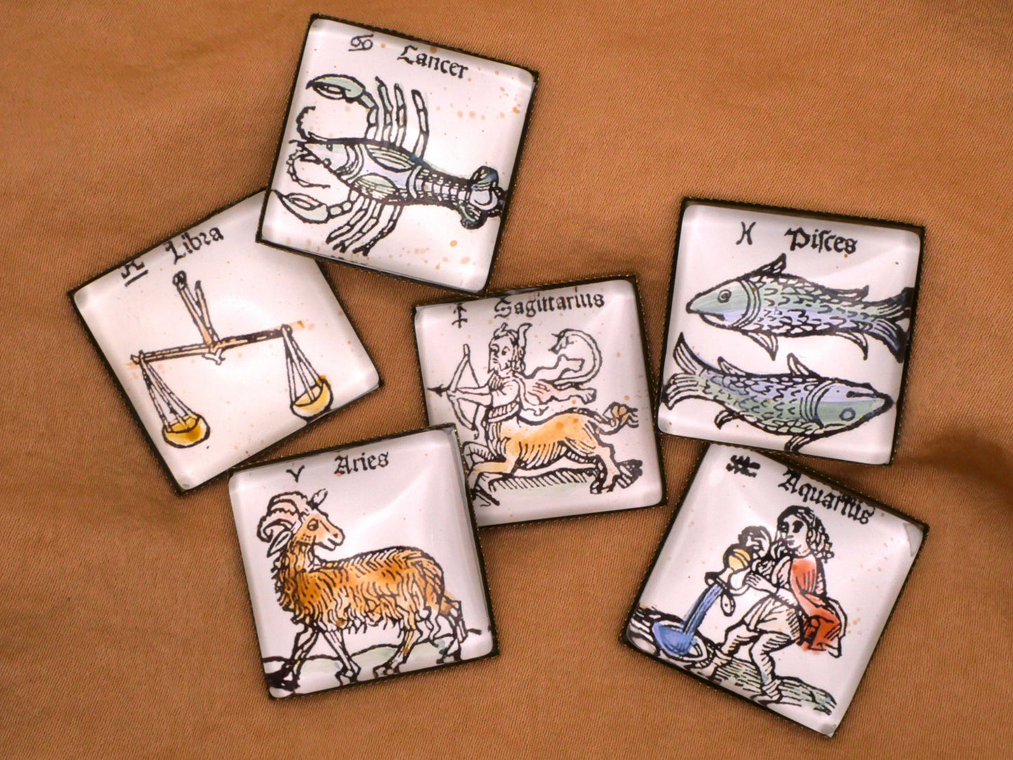 Zodiac Astrology Glass Buttons Various Signs 26mm