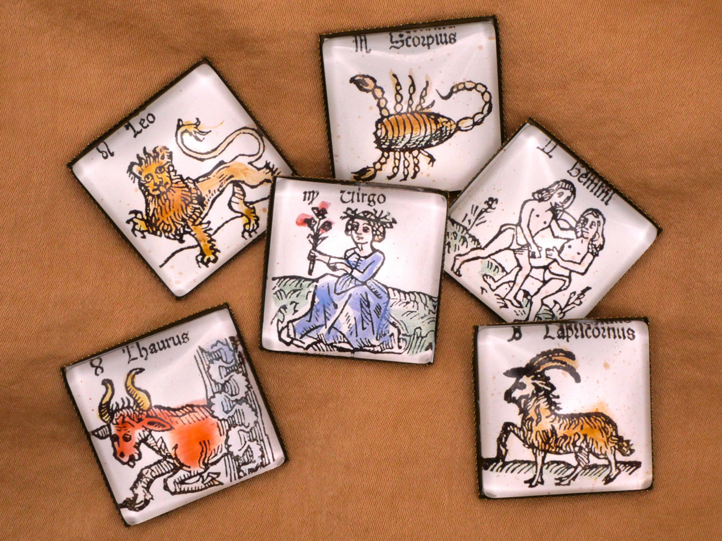Zodiac Astrology Glass Buttons Various Signs 26mm